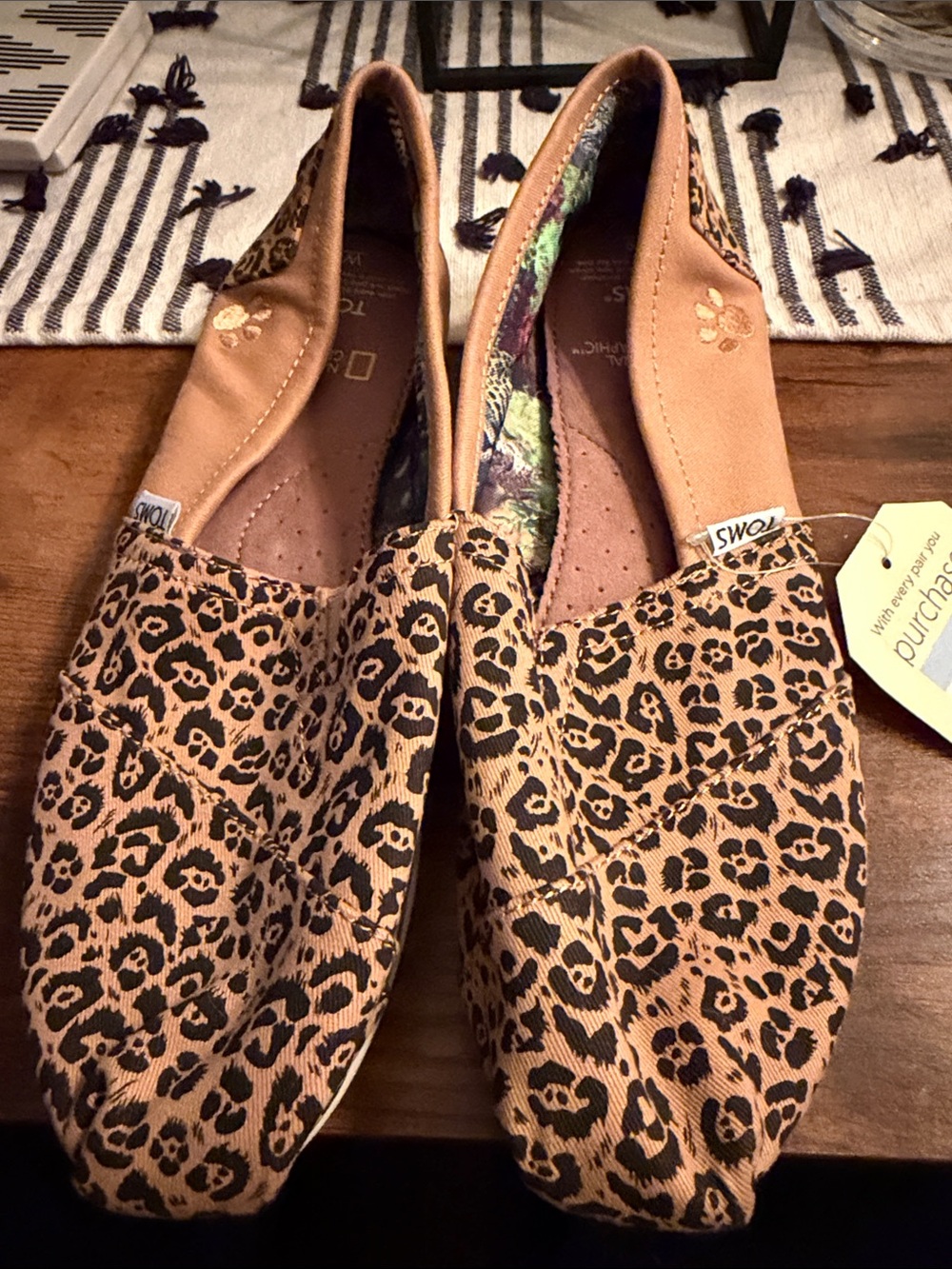 Toms Leopard Print Slip-On Flats — Tan/Black